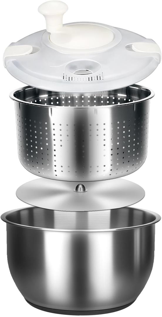 6L-Stainless Steel Salad Rotator, Vegetable Dishwasher,Lettuce Cleaner and Dryer, Kitchen Strainers