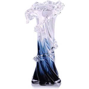 12" H Blue Blown Glass Vase, Modern Art Hand Blown Coastal Vase,Beautiful Unique Ocean Wave Centerpieces for Living Room, Bedroom, Office Desktop,Coffee Table and Wedding Decorative (L)
