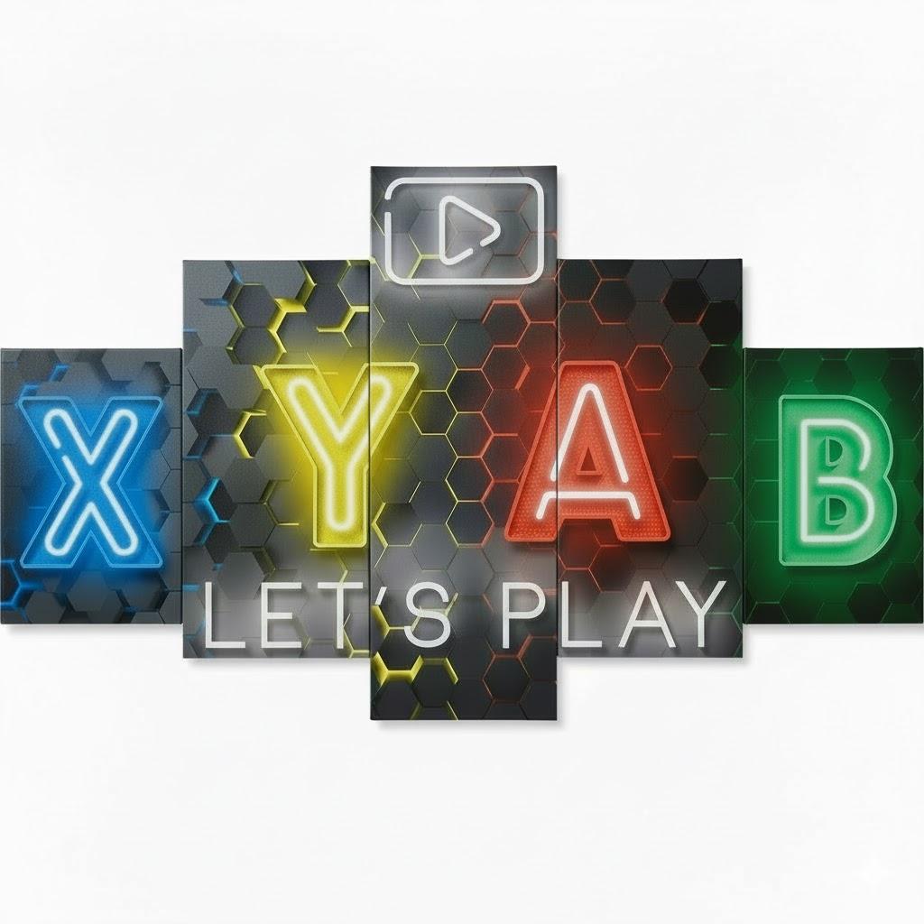 Merrleem Gaming Symbol Wall Art Canvas Prints, Gamer Art Decor, Teen Boys Game Room Bedroom Wall Picture, Game Icons Decoration (Large, Wrapped Canvas)