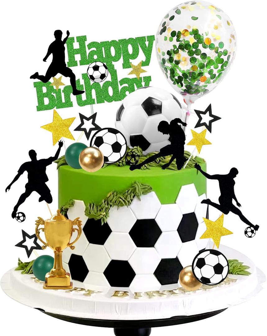 31 PCS Soccer Cake Topper Decorations Soccer Ball Player Cake Decorations for Soccer Football Theme Birthday Sport Party Supplies (Black)