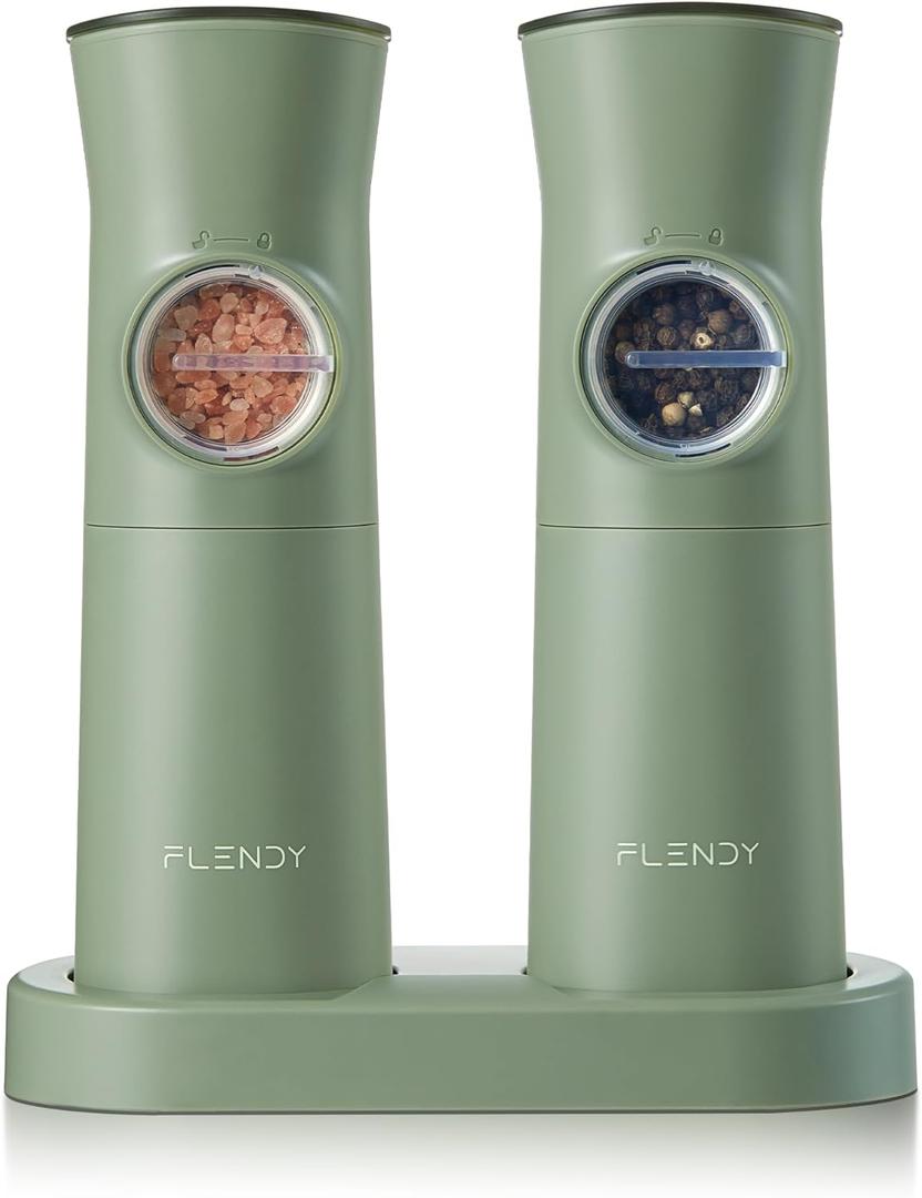 Gravity Electric Salt and Pepper Grinder Set Rechargeable, Automatic Salt and Pepper Grinder Set with USB C Charging Base, Gravity Salt and Pepper Shakers Set Electric (Sage)