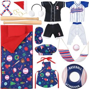 1 Set Christmas Doll Accessories Kits 2025 Includes Apron Chef Hat Hammock Swing Sleeping Bag Bathrobe Sweater Dress Headwear Scarf Ear Muffs Eye Mask Glasses Shoes(Baseball)