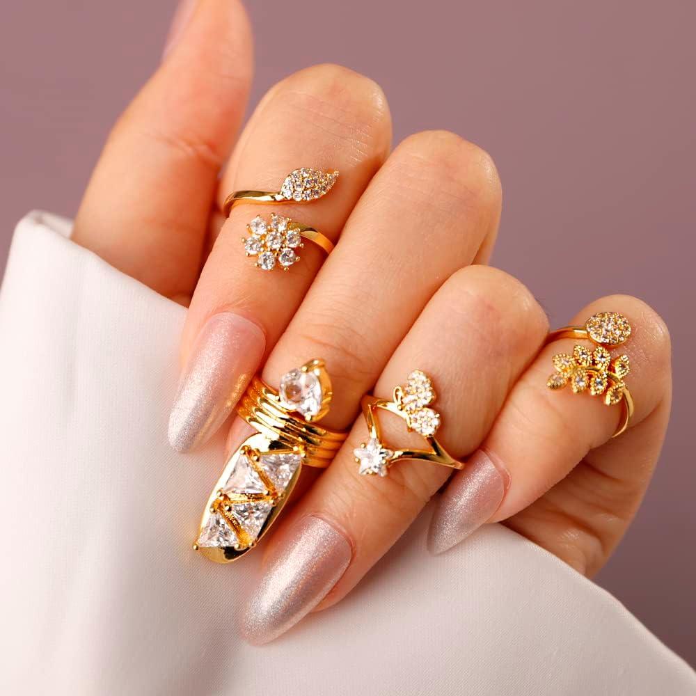 Rhinestones Beads Butterfly Finger Tip 18K Plated Gold Ring Little Finger Nail Cover Decoration Jewelry for Women Girls