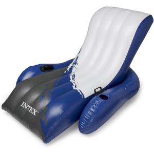 Intex Inflatable Lounge Pool Recliner Lounger Chair with Cup Holders - Heavy-Duty Float Raft for Adults, 220 Lb Capacity Large Floating Tanning Chair (1 Pack)
