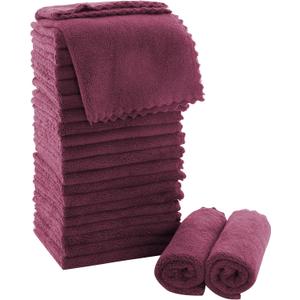 MOONQUEEN Ultra Soft Premium Washcloths Set - 12 x 12 inches - 24 Pack - Quick Drying - Highly Absorbent Coral Velvet Bathroom Wash Clothes - Use as Bath, Spa, Facial, Fingertip Towel (Burgundy)