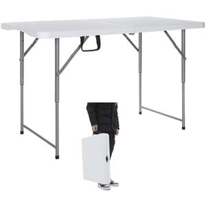 Lakhow Folding Table 4-FootSmall White Plastic Utility Table Portable,Indoor and Outdoor Adjustable Height with HandleTable, Camping,Partyand Gathering