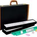 Premium Mahjong Tile Set, American Mahjong Set with 4 Racks and Pushers, 166 Mah Jongg Tiles with Wind Indicator, Dice & Chips, Manual, All In One Mahjong Gifts for Travel (Black Leatherette Case)