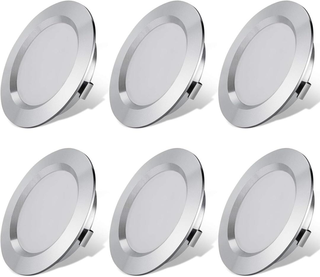 12V LED Lights for RV Camper Van Trailer - 3W neutral 4500K 270 Lumen Low Voltage Recessed Ceiling Light Dimmable, Set of 6