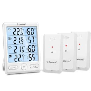Geevon Indoor Outdoor Thermometer Wireless, 5-Inch Display Digital Hygrometer Thermometer Temperature Humidity Monitor with 3 Remote Sensors and Backlight, Battery-Powered(White)