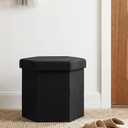 Hexagon Storage Ottoman, 15 Inch Foldable Footstool, Black, 15"D x 16.9"W x 15"H