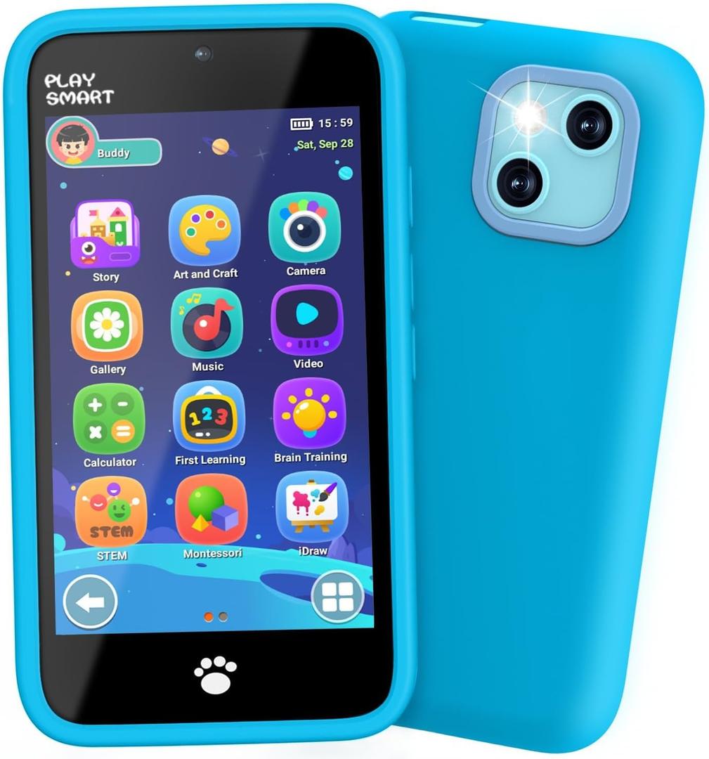 MOMILLA Kids Smart Phone, Dual Camera with Stickers, 3.97" Touchscreen Toddler Phone for Boys Girls, 200+ Educational Games Learning Toys for Kids Ages 3-12, No SIM Birthday Gift