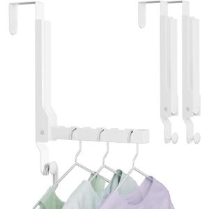 2 Pack Over The Door Hanger Folding Clothes Drying Rack, Folding Hanging Coat Rack for Indoor Laundry Room Compact Small Space Foldable Portable Clothing Hanger Hook Collapsible (Wihte-2(Upgraded))