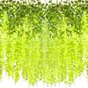 24 Pack Artificial Fake Wisteria Vine Ratta (3.75 Feet) Hanging Garland Silk Flowers String Home Party Wedding Decor (Green)