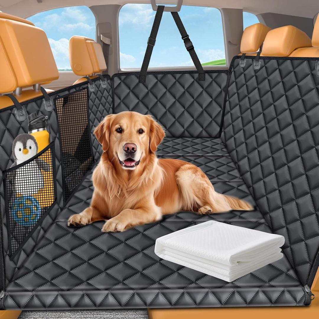 URPOWER Back Seat Extender for Dogs - Hard Bottom Dog Car Seat Cover with 1PC Leak-Proof Pee Pad, Dog Hammock for Car and SUV, Pet Rear Seat Protector Dogs Travel Bed (Standard - 54" Length)