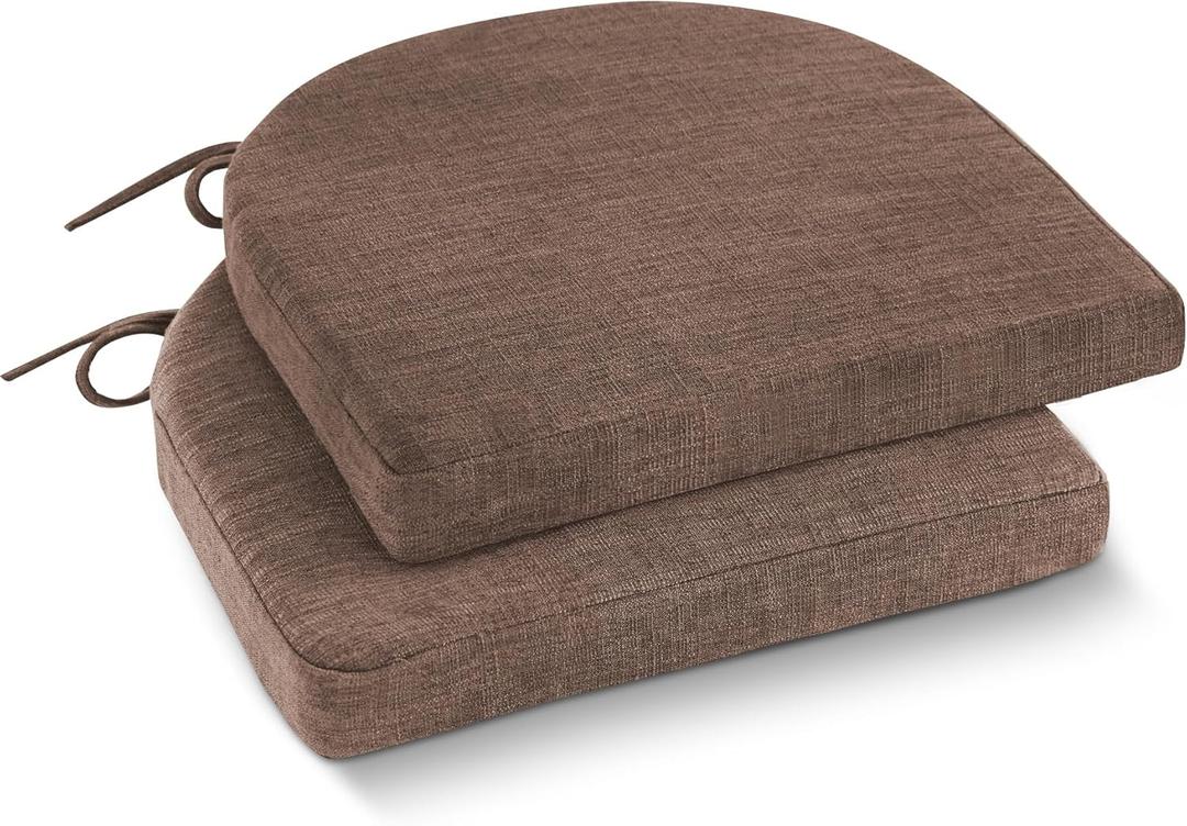 Chair Cushions for Dining Chairs with Ties and Removable Cover, Dining Kitchen Chair Pads with Non-Slip Bottom, High-Resilience Indoor Seat Cushions, 16'' x 16'' x 2'', Set of 2, Brown