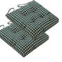 2-Pack Outdoor/Indoor Wicker Patio Seat Cushion Pad with Ties - Dining Chair Cushion, 17" x 17" (Green Houndstooth)