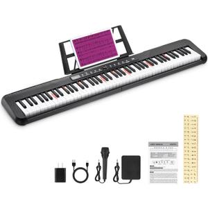 RIVVTA 88 Key Light-Up Keyboard Piano Velocity-Sensitive Keys Full-sized Digital Piano with 200 Tone 200 Rhythm 80 Demo Portable Electric Keyboard with Sticker Sustain Pedal Black