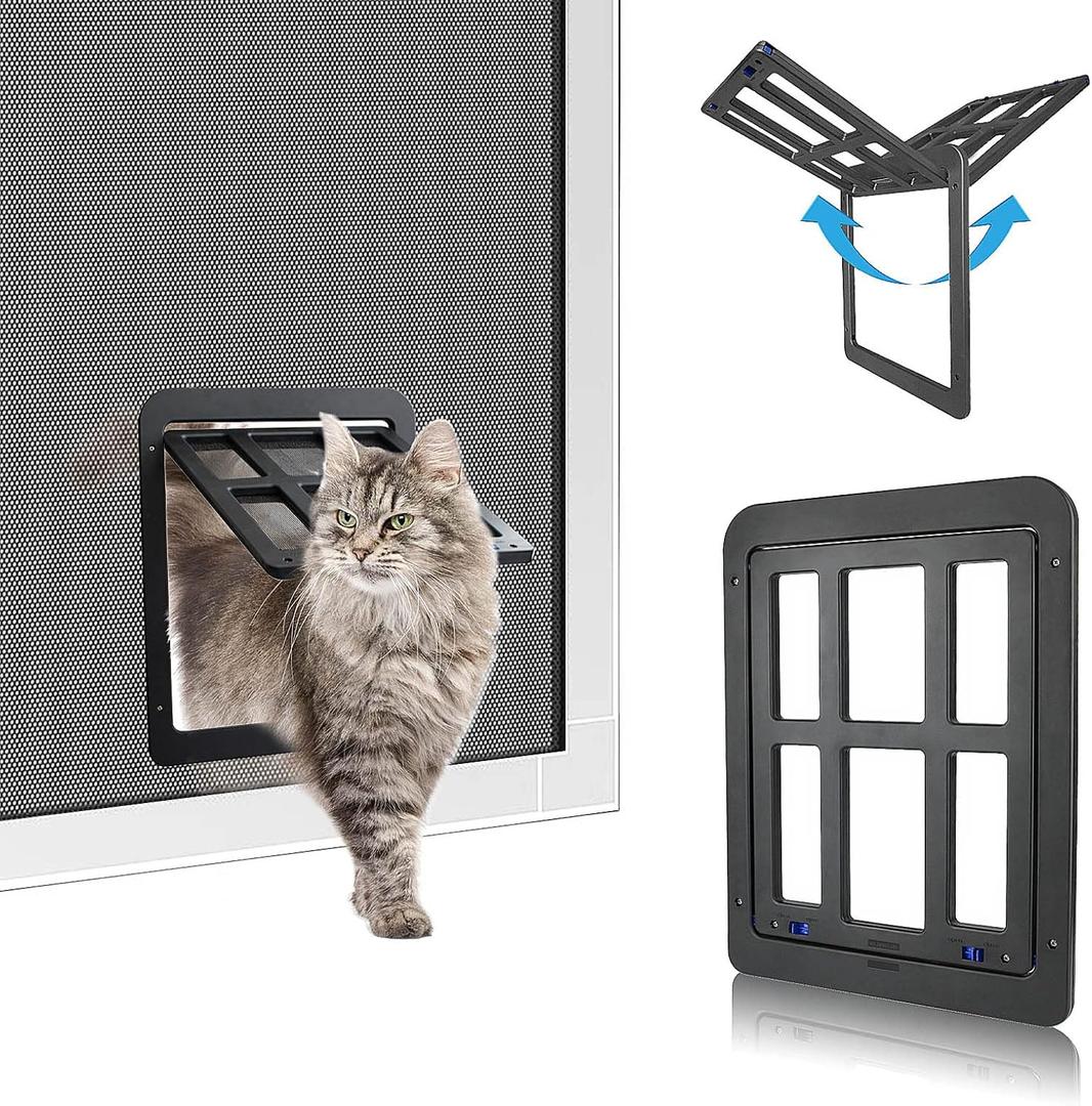 PETLESO Small Pet Door for Screen & Sliding Doors - 8.3" x 10.3" Magnetic Auto-Close Flap with Lockable Insert, Ideal for Cats & Small Dogs, Black
