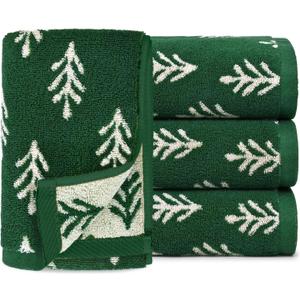 Jacquotha Green Cotton Hand Towels for Kitchen 4 Pack, Christmas Towels Bathroom Holiday Decorations Gifts with Funny Trees, Absorbent Quick Drying Towel for Hand Face Dishes 13 x 29
