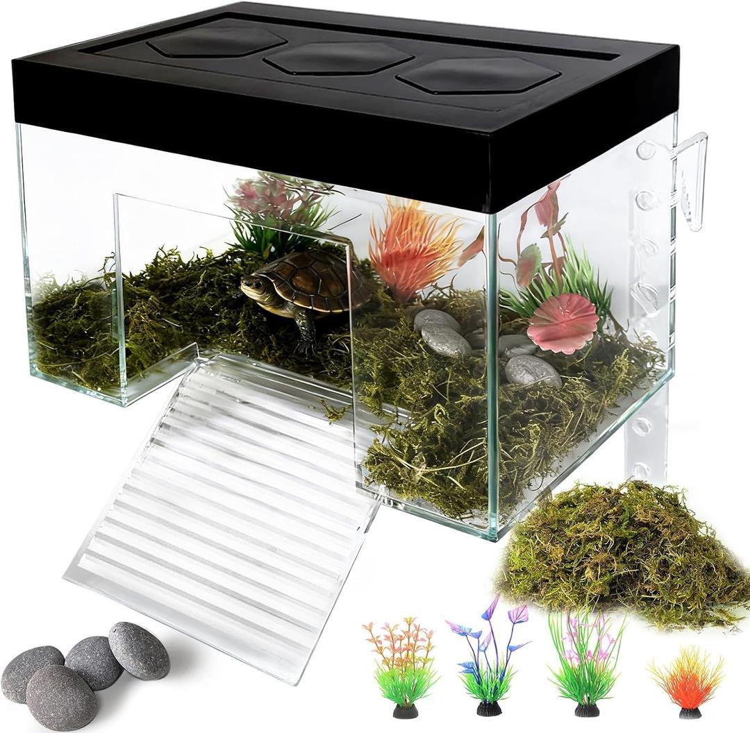 Hanging Turtle Basking Platform, 9.8x6.3x6.3'' Adjustable Aquatic Turtles Ramp Dock,Acrylic Topper Platform Tank Accessories for Baby Turtles,Red Eared Slider(Medium)