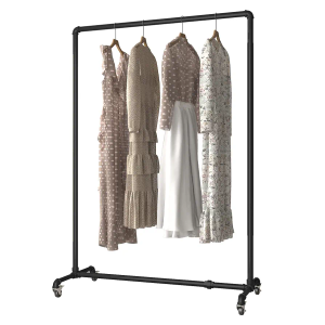HOMEKAYT Industrial Pipe Clothing Rack on Wheels Heavy Duty Garment Display Black