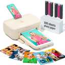 iDPRT 46 Photo Printer, Portable Color Picture Printer, Thermal Sublimation Mini Picture Printer, Bundle 108 Sheets Photo Paper & 2 Ribbon Cassette, Photo Printer for iPhone & Android (Beige)