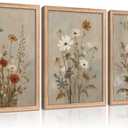 3Pcs Vintage Wildflower Canvas Wall Art Country Farmhouse Watercolor Flowers Painting Picture Wall Decor Boho Botanical Poster Print Artwork for Living Room Bedroom Dining Room Office Home Decoration