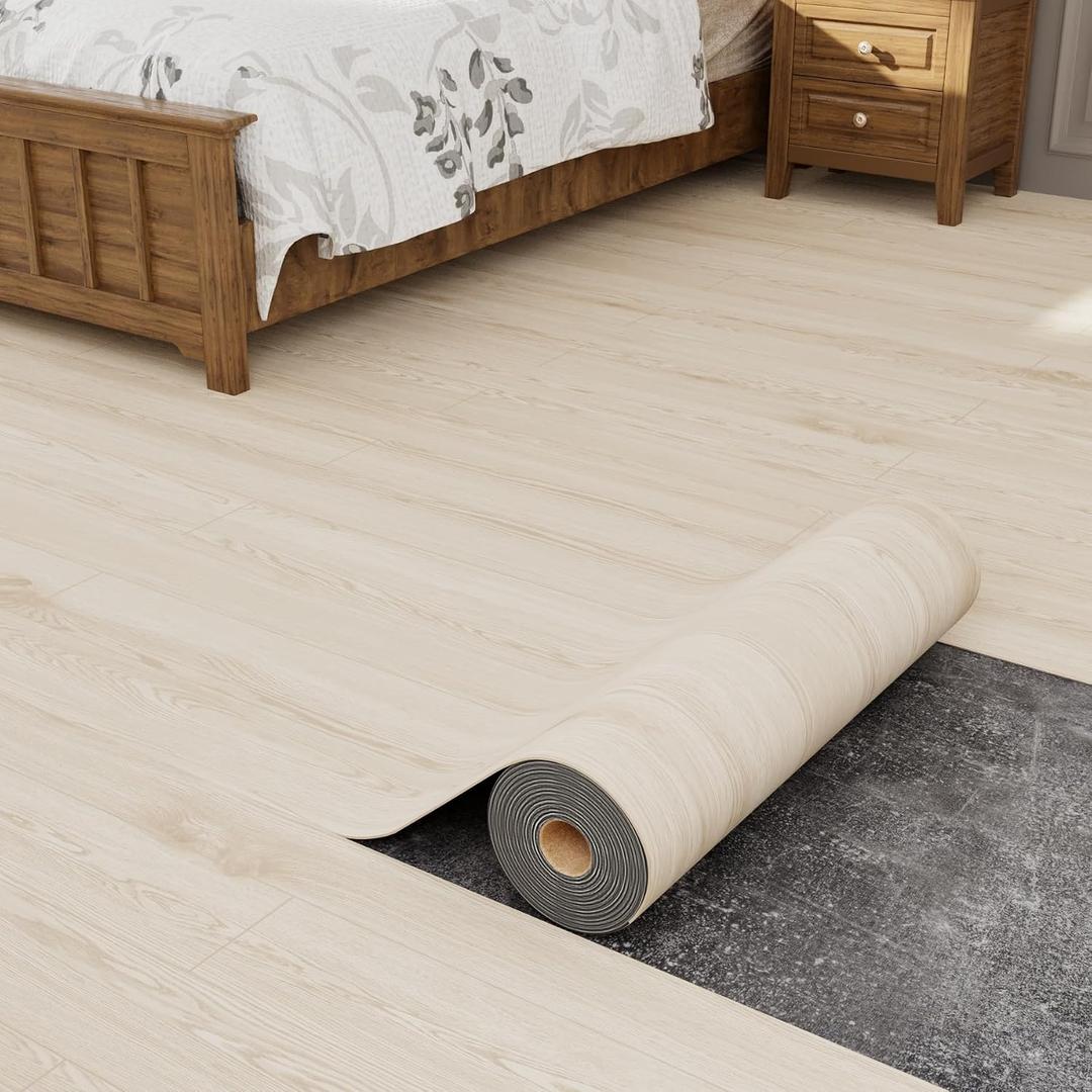 Oxdigi Peel and Stick Vinyl Flooring 2 Rolls 23"x 393"/128 Sq.Ft, Self Adhesive Vinyl Floor Tiles Wood Plank Flooring Waterproof Wear-Resistant for Any Room, Easy DIY Floor Coverings, Light Wood