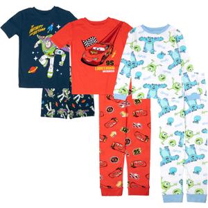 Disney unisex-child 6-piece Snug-fit Cotton Pajama Set, Soft & Cute for Kids (3T, Race Space Scare)