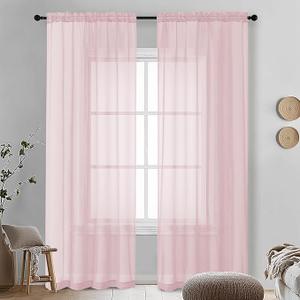 OVZME Blush Pink Sheer Curtains 90 Inches Long 2 Panels - Soft Light Filtering Window Sheer Panels for Living Room/Bedroom, Top Dual Rod Pocket, 1 Pair, Each 42Wx90L Inches
