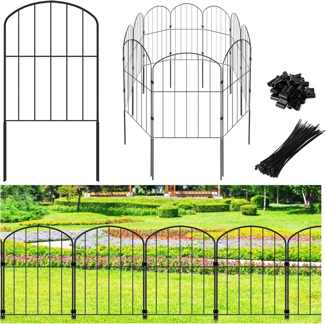 Decorative Garden Fence 24in (H) x 10.5ft (L), 10 Panels No Dig Garden Fencing Animal Barrier for Dogs Rabbits Arched Flower Bed Edging, Metal Wire Border Panel for Outdoor Patio Yard Decor