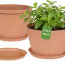 Set of 2, 18 Inch Large Planter Set Includes a Pot with Round Drainage Holes and a Tray, Suitable for Tall Plants and Flowers. Extra-Large Outdoor Terracotta-Colored Plastic Planter