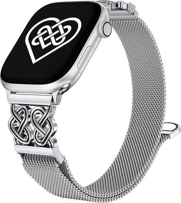 Celtic Knot Metal Band Compatible with Apple Watch Bands for Women 38/40/41/42/44/45/46/49mm Stainless Steel Magnetic Loop Mesh Strap for iWatch SE Series 11/10/9/8/7/6/5/4/3/2/1/Ultra(1/2)