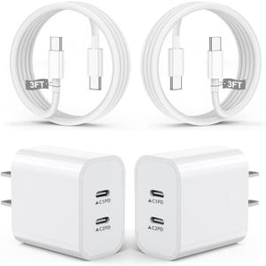 iPhone 17 Charger,2Pack Dual USB C Port Fast Wall Chargers Block with 3FT USB C to C Charger Fast Charging Cable Cord for iPhone 17/17 Pro Max/17 Pro/16 Pro Max/16 Plus/16E/15 Pro/15/iPad Pro/Air/Mini (White)