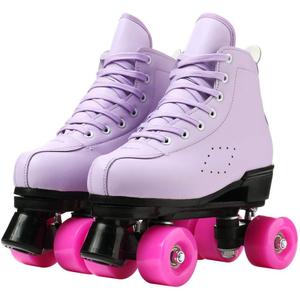 Roller Skates for Women and Men Cowhide High-Top Shoes Classic Double-Row Roller Skate Four-Wheel Roller Skates for Men Girls Unisex (45=US:11, purple)