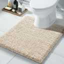 Yimobra Toilet Rugs U Shaped 24x20, Ultra Soft and Water Absorbent Bath Mats, Non Slip Fluffy Luxury Microfiber Contour Bath Rugs for Toilet, Dry Quick, Machine Washable, Light Beige and White