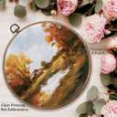 Sufamb Vintage Rustic Fall Round Wall Art Decor, Farmhouse Autumn Landscape Canvas Artwork Framed, Country Fall Wall Hanging Prints Decorations for Home Bedroom Living Room Decor, 10x10 Inches (lake)