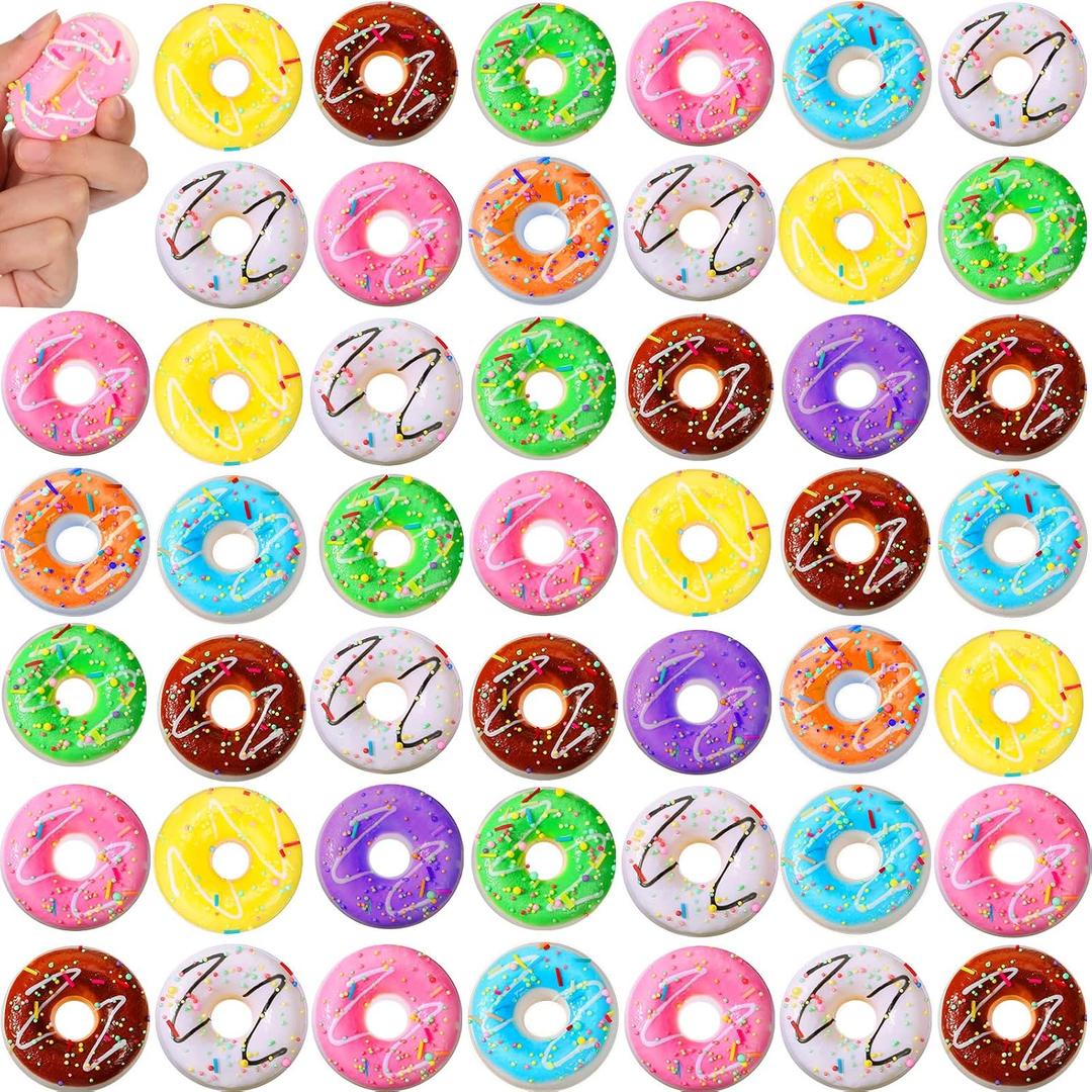 Jerify 72 Pcs Donut Stress Balls Foam Donut Party Favors 1.97 Inch Fake Donuts Slow Rising Toys Rainbow Stress Relief for Party Decoration Birthday Games Supplies, 8 Colors