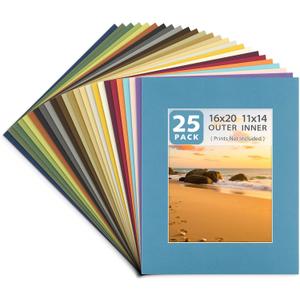 Golden State Art, 25 Pack 16x20 Mixed Colors Picture Mat for 11x14 Photos