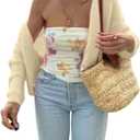 GORGLITTER Women's Long Sleeve Cropped Cardigan Sweaters Cute Chunky Button Down Lightweight Knit Short Cardiagn (L)