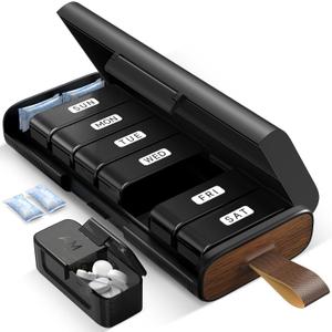 Weekly Pill Organizer 2 Times a Day, 7 Day AM PM Pill Box with Built-in Desiccant, Portable Medicine Case with 7 Detachable Containers for Vitamins & Supplements