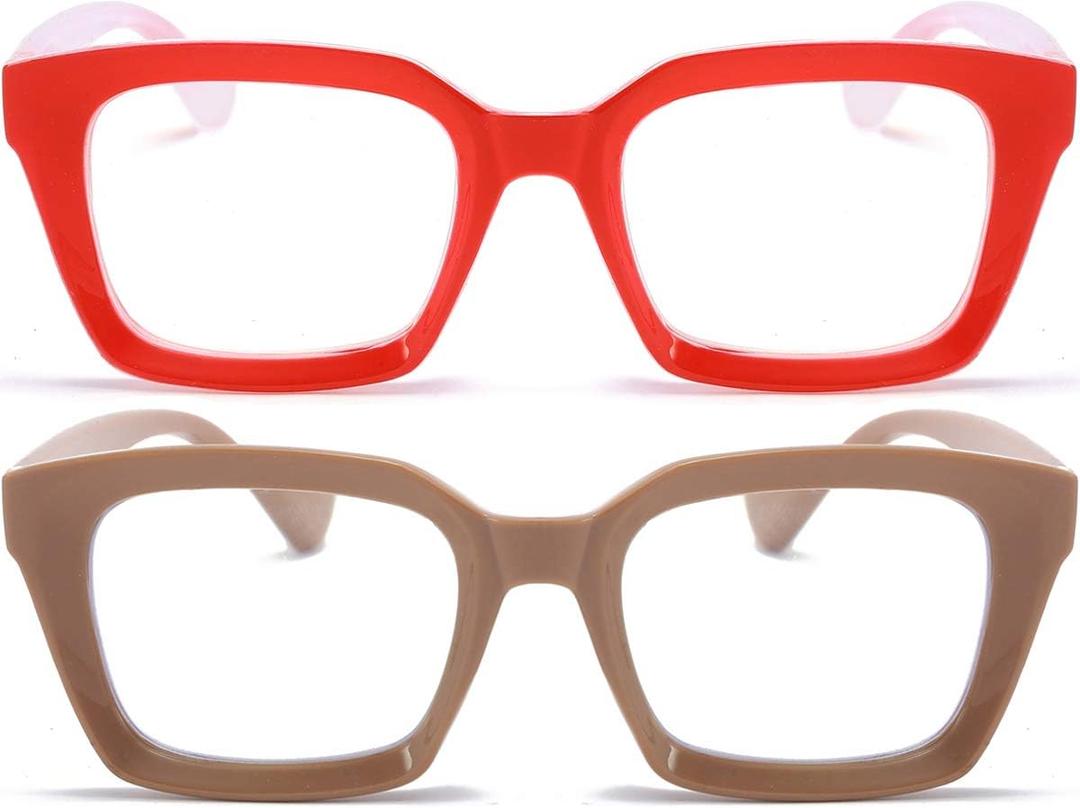 REAVEE 2 Pack Oprah Style Oversized Reading Glasses for Women Men Blue Light Blocking, Ladies Stylish RetroSquare Large Computer Readers (Red/Coffee 2.5x) REAVEE 2 Pack Oprah Style Oversized Reading Glasses for Women Men Blue Light Blocking, Ladies Stylish RetroSquare Large Computer Readers (Red/Coffee 2.5x)