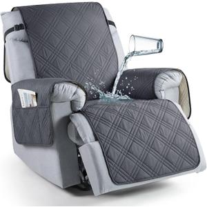 TAOCOCO 100% Waterproof Recliner Chair Cover, Non Slip Recliner Covers for Recliner Chair with Pocket, Washable Reclining Chair Cover Furniture Protector for Kids, Pets(23.6'', Dark Grey)