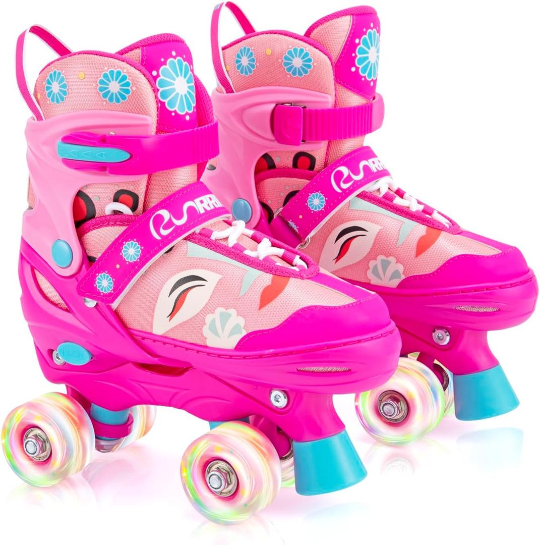 Adjustable Kids Roller Skates for Girls Boys with Light Up Wheels Skates for Kids Ages 6-12, Toddler 3-5, Youth and Women Beginners Indoor and Outdoor (Rose Red / Pink)
