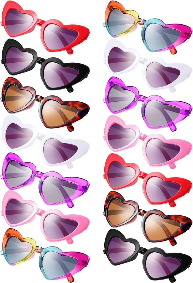 Weewooday 14 Pairs Heart Shaped Sunglasses for Kids Oversized Heart Retro Sunglasses for Girls Age 3-1