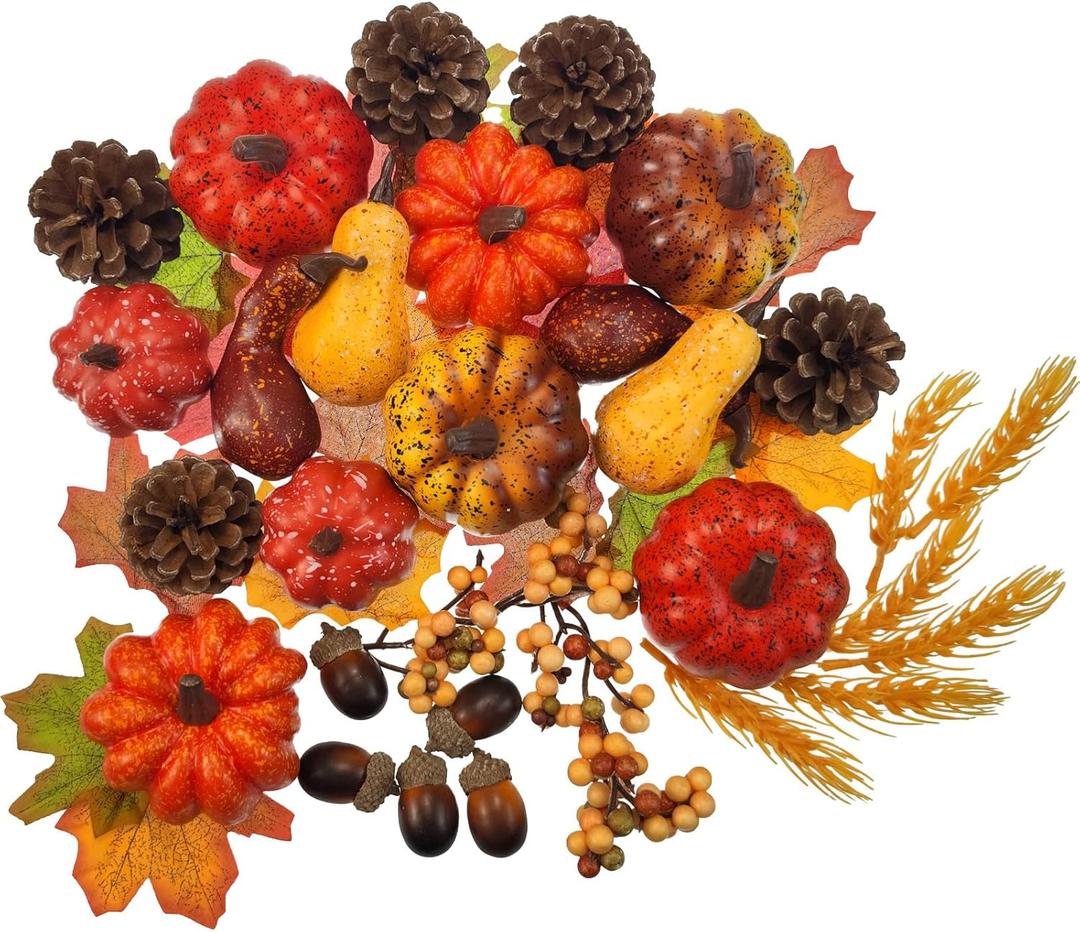 Fake Pumpkin Decor Set,Mini Fake Pumpkin Decor,Fall Harvest Decorations,Halloween Thanksgiving Decor and Table Centerpieces (Yellow)