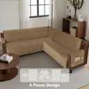 U Shaped Sectional Couch Covers for L Shaped Corner Sofa Waterproof 6 Piece Washable Sectional Sofa Cover Non Slip Velvet Couch Slipcover Protector for Dogs Pets (Small, Light Brown)