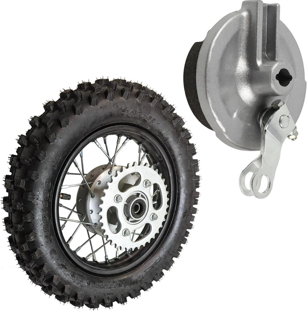 10" Rear Wheel Rim Tire Assembly 12mm Bearing 50cc 70cc 90cc 110cc Dirt Pit Pro Trail Bike CRF50 DRZ70 PW50 BBR50 TTR50 DRZ50 SSR 3.00-10 80/100-10 1.4x10 Drum Brake (Tire: 3.00-10 With Drum Brake)