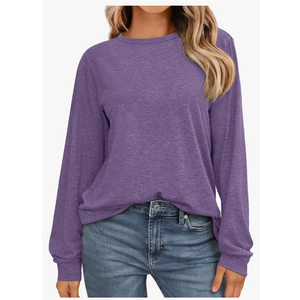 AUTOMET Women's Long Sleeve Shirts Casual Loose Fit Tees Solid Color Oversized Basic Tops Business Casual Outfits, Size L