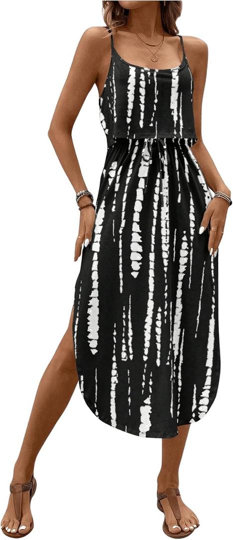 RoseSeek Women's Spaghetti Strap Tie Dye Cami Sun Dress Beach Midi Summer Dresses Resort Wear Vacation Outfits (L)